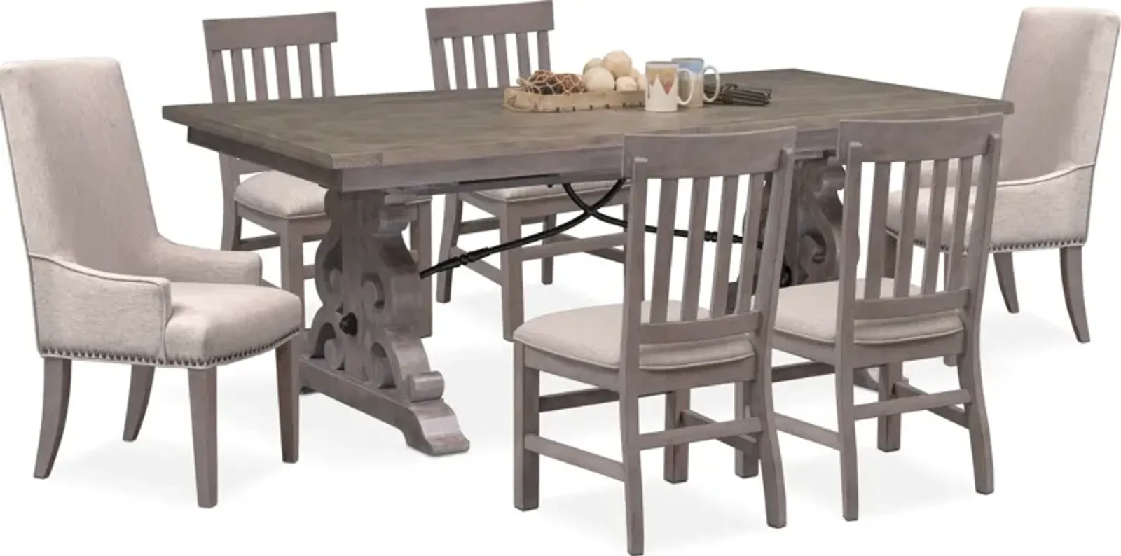 Charthouse Rectangular Extendable Dining Table, 2 Host Chairs and 4 Dining Chairs - Gray