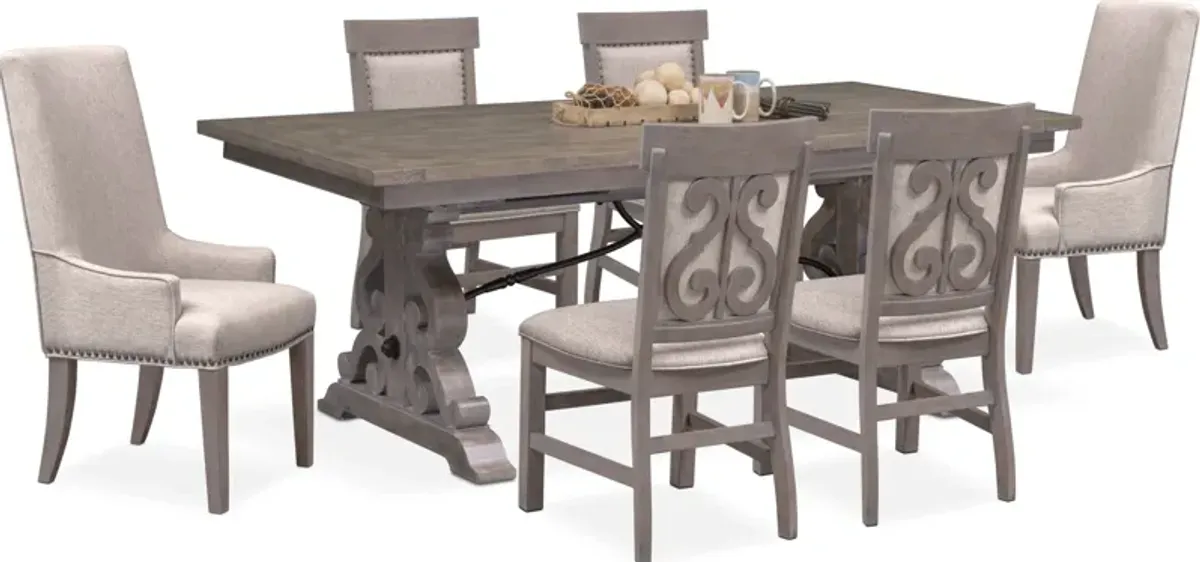 Charthouse Rectangular Extendable Dining Table, 2 Host Chairs and 4 Upholstered Dining Chairs - Gray