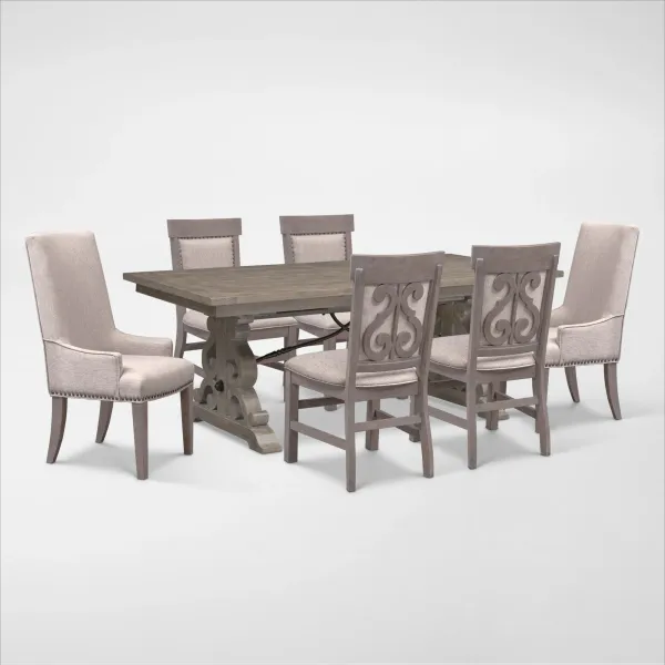 Charthouse Rectangular Extendable Dining Table, 2 Host Chairs and 4 Upholstered Dining Chairs - Gray