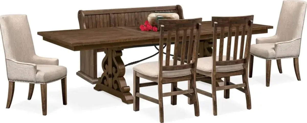 Charthouse Rectangular Extendable Dining Table, 2 Host Chairs, 2 Dining Chairs and Bench - Nutmeg