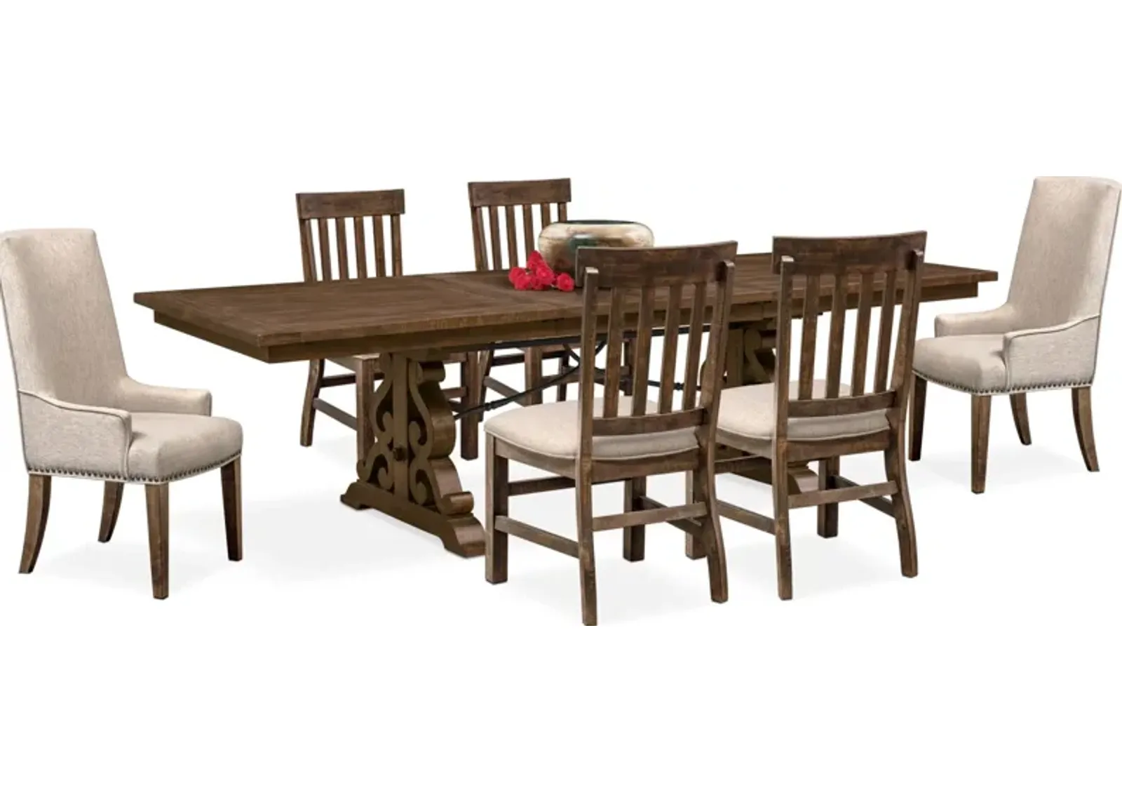 Charthouse Rectangular Extendable Dining Table, 2 Host Chairs and 4 Dining Chairs - Nutmeg