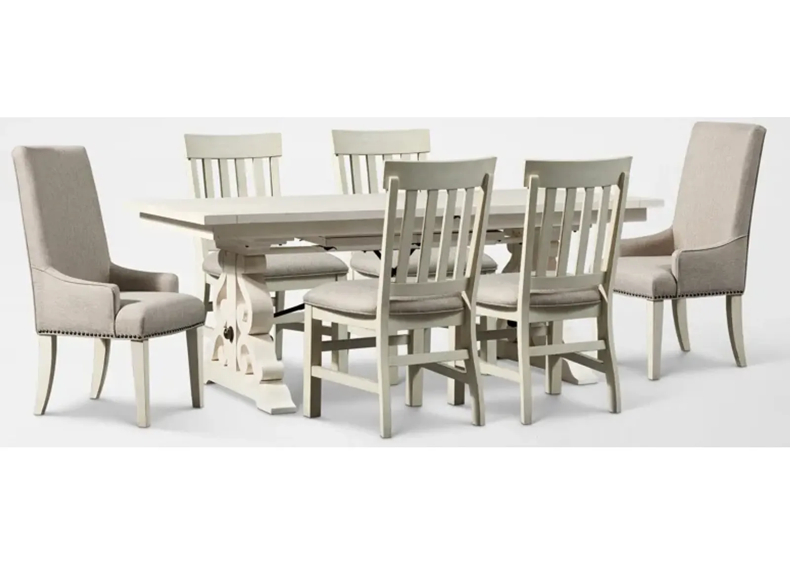 Charthouse Rectangular Extendable Dining Table, 2 Host Chairs and 4 Dining Chairs - Alabaster