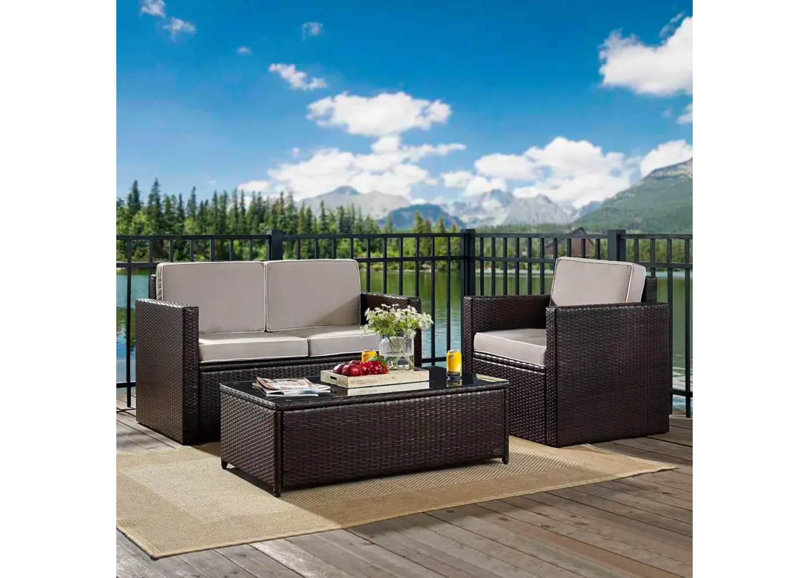 Aldo Outdoor Loveseat, Chair and Coffee Table Set - Gray