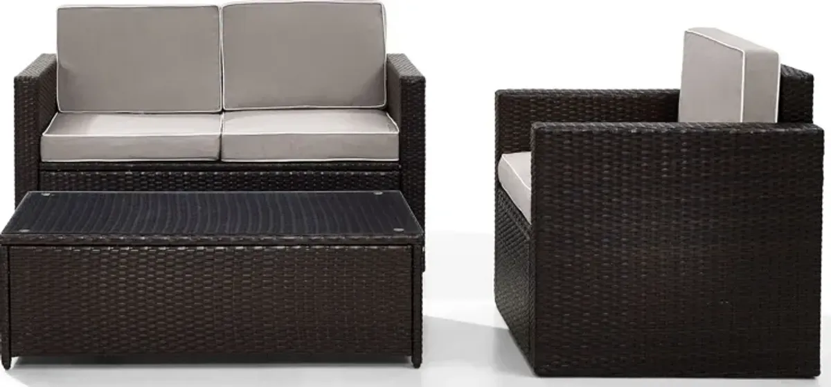 Aldo Outdoor Loveseat, Chair and Coffee Table Set - Gray