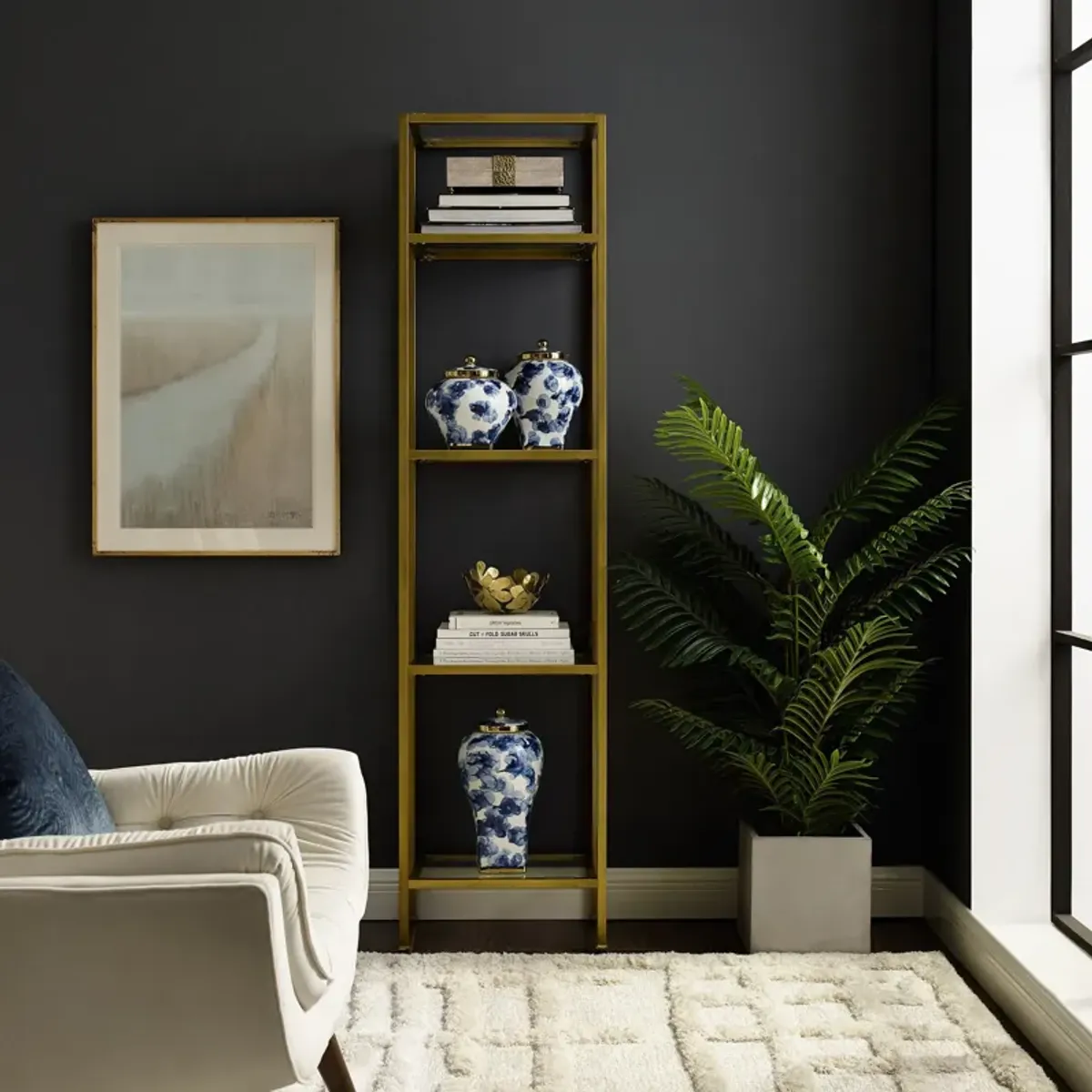 Shea Narrow Bookcase - Gold