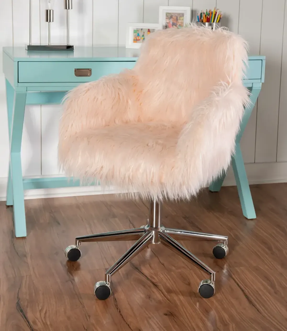 Iona Faux Fur Office Chair - Pink