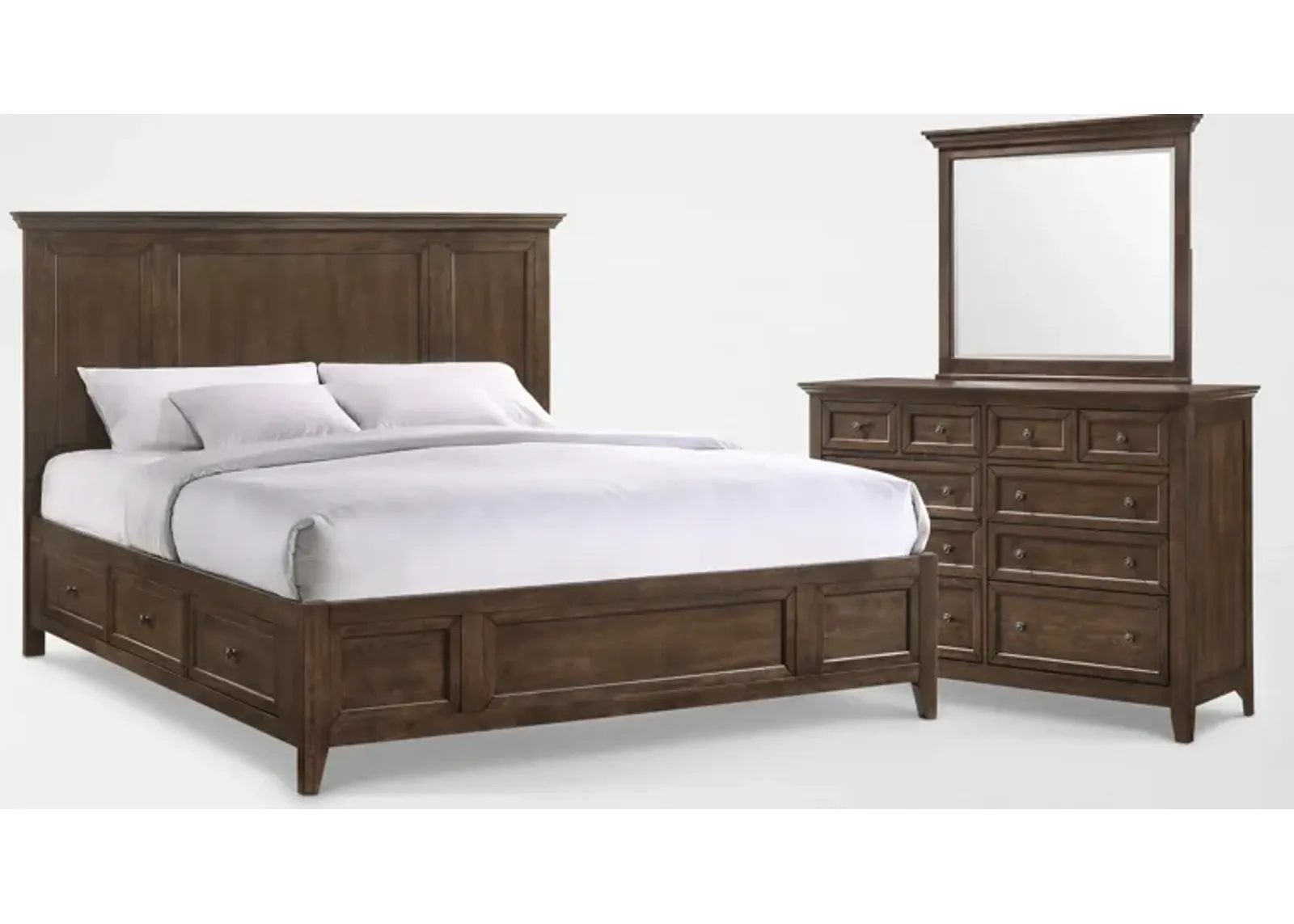 Lincoln 5-Piece Queen Storage Bedroom Set with Dresser and Mirror - Hickory