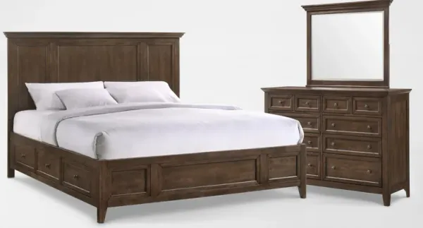 Lincoln 5-Piece Queen Storage Bedroom Set with Dresser and Mirror - Hickory
