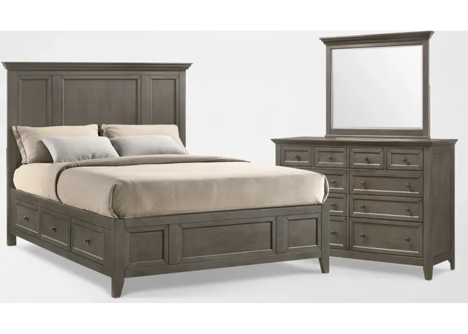 Lincoln 5-Piece Queen Storage Bedroom Set with Dresser and Mirror - Gray