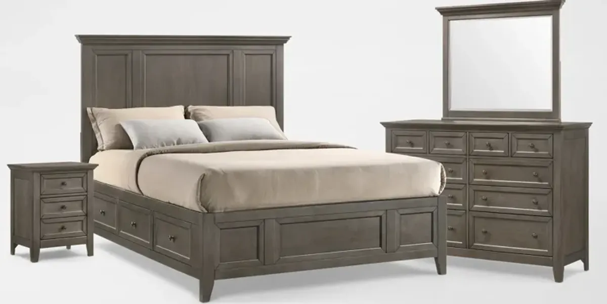 Lincoln 6-Piece Queen Storage Bedroom Set with Nightstand, Dresser and Mirror - Gray