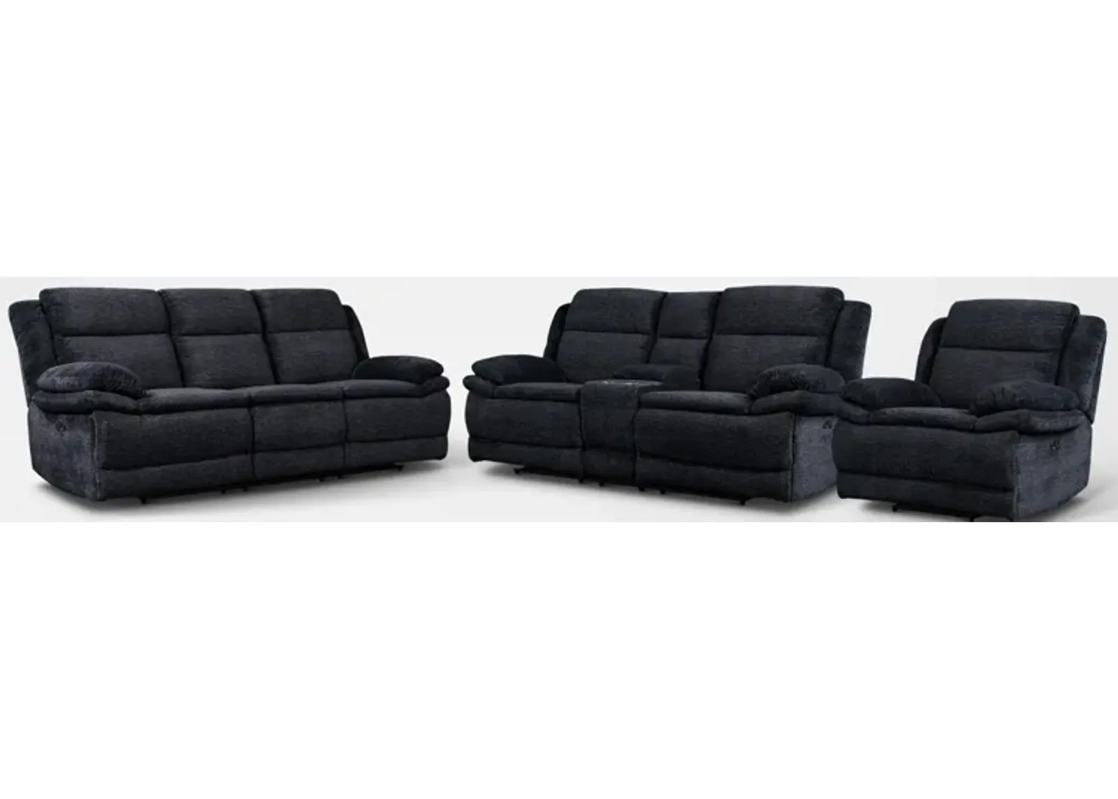 Pacific Dual-Power Recling Sofa, Loveseat and Recliner - Charcoal