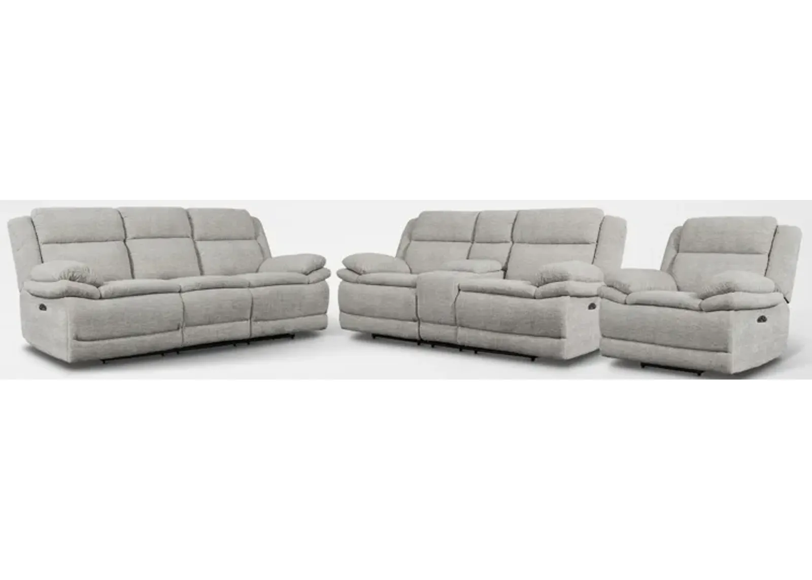 Pacific Dual-Power Recling Sofa, Loveseat and Recliner - Light Gray