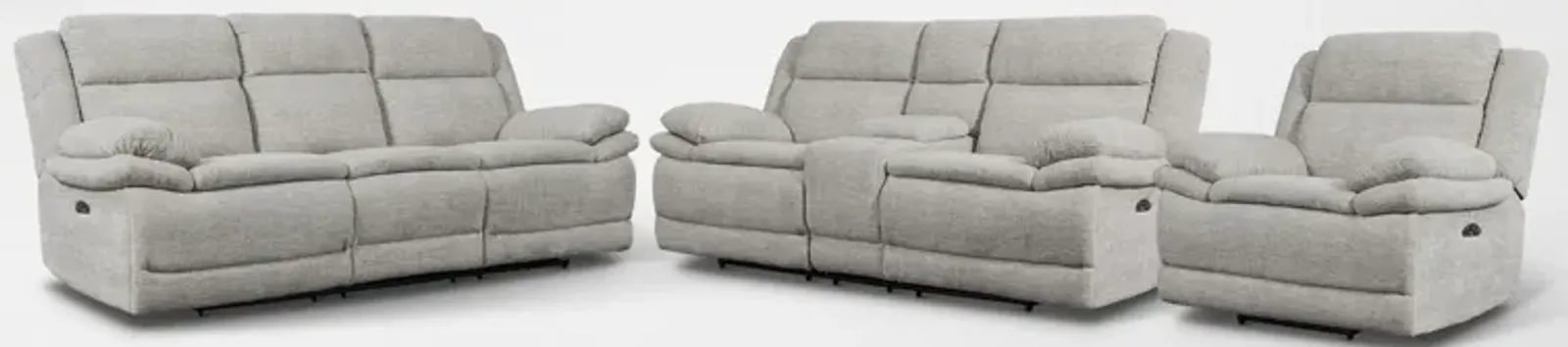 Pacific Dual-Power Recling Sofa, Loveseat and Recliner - Light Gray