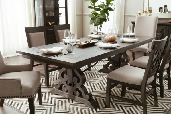 Charthouse Rectangular Extendable Dining Table, 2 Host Chairs and 6 Upholstered Dining Chairs - Char