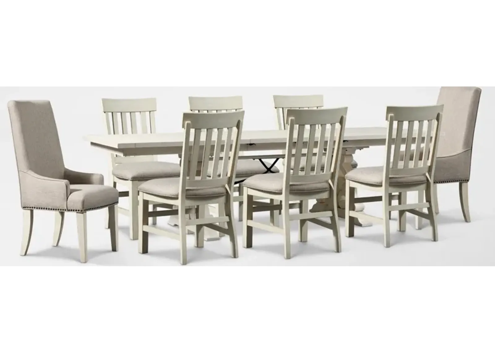 Charthouse Rectangular Extendable Dining Table, 2 Host Chairs and 6 Dining Chairs - Alabaster