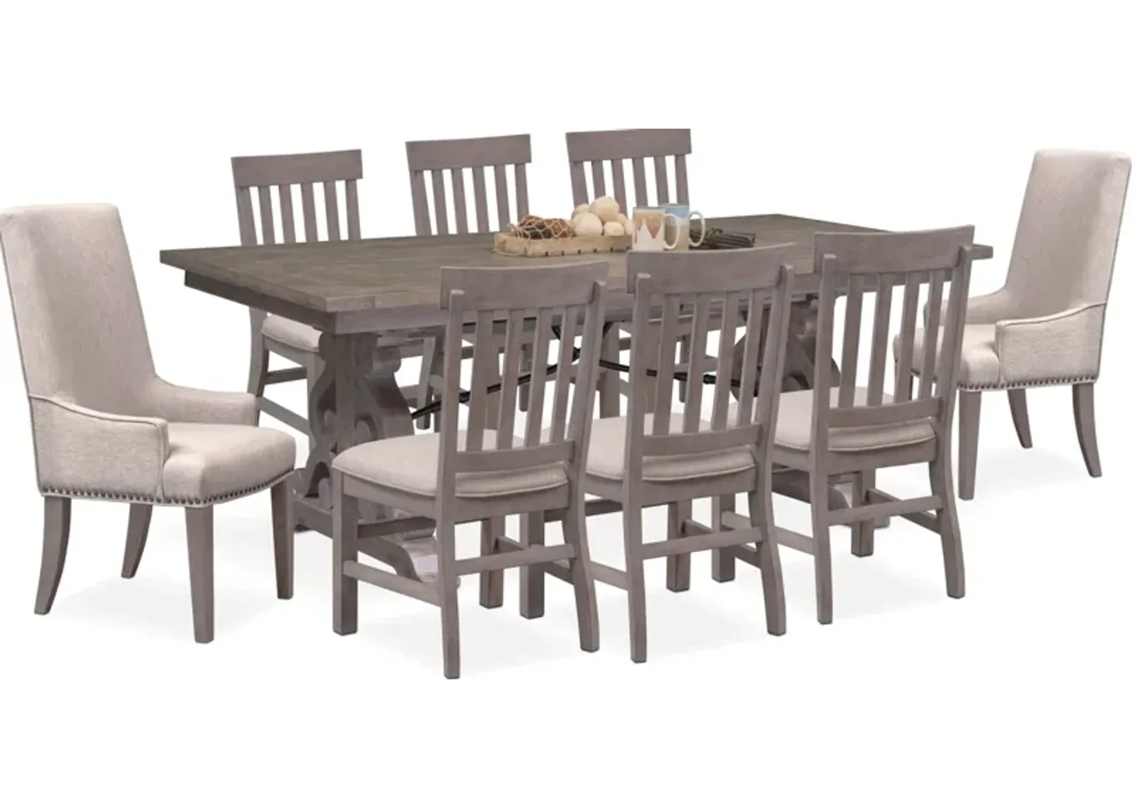 Charthouse Rectangular Extendable Dining Table, 2 Host Chairs and 6 Dining Chairs - Gray