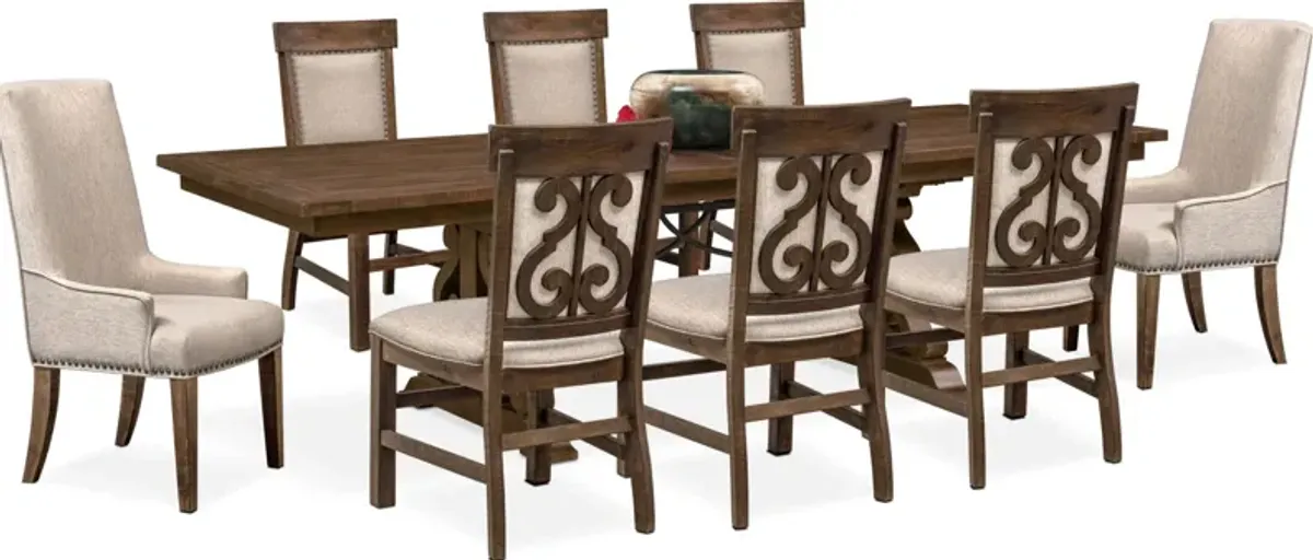 Charthouse Rectangular Extendable Dining Table, 2 Host Chairs and 6 Upholstered Dining Chairs - Nutm