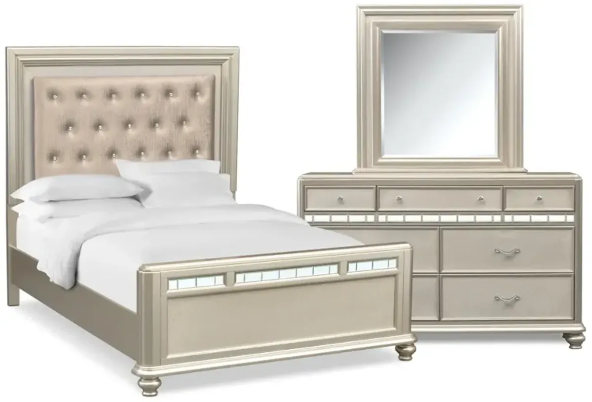 Sabrina 5-Piece Queen Bedroom Set with Dresser and Mirror - Platinum