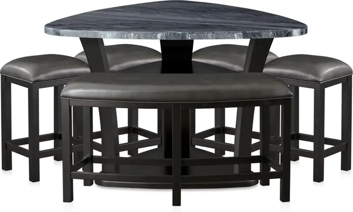 Gibson Marble Dining Table, 4 Backless Stools and 1 Curve Bench