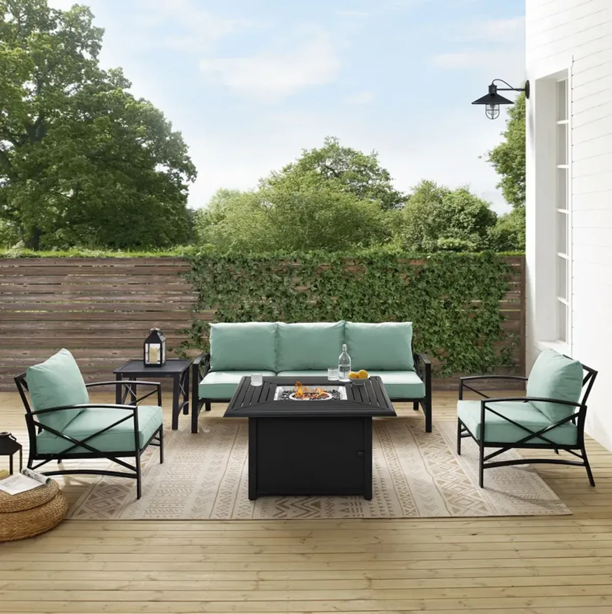 Clarion Outdoor Sofa, 2 Chairs and Fire Table Set - Mist