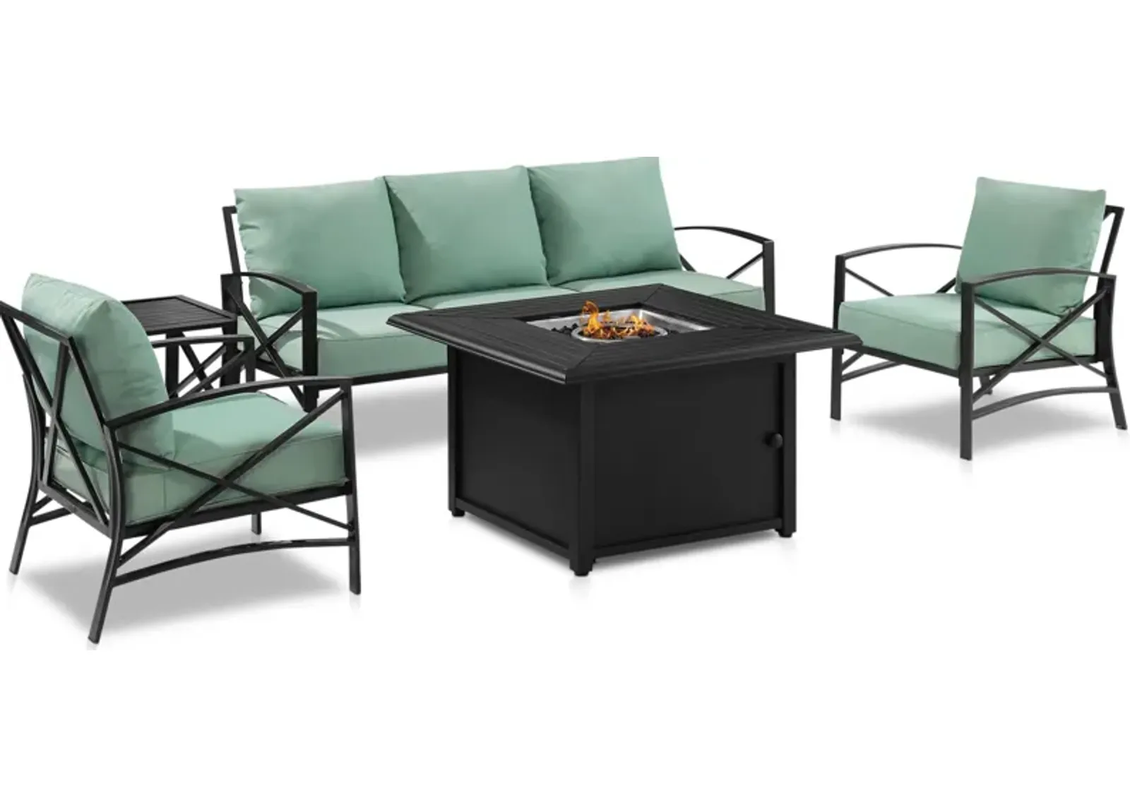 Clarion Outdoor Sofa, 2 Chairs and Fire Table Set - Mist