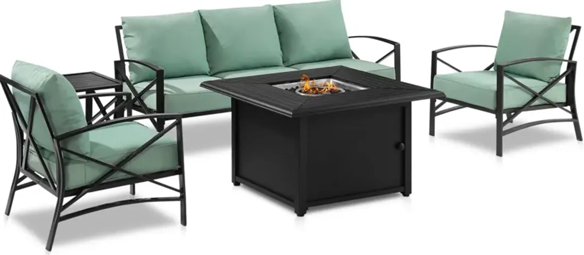 Clarion Outdoor Sofa, 2 Chairs and Fire Table Set - Mist