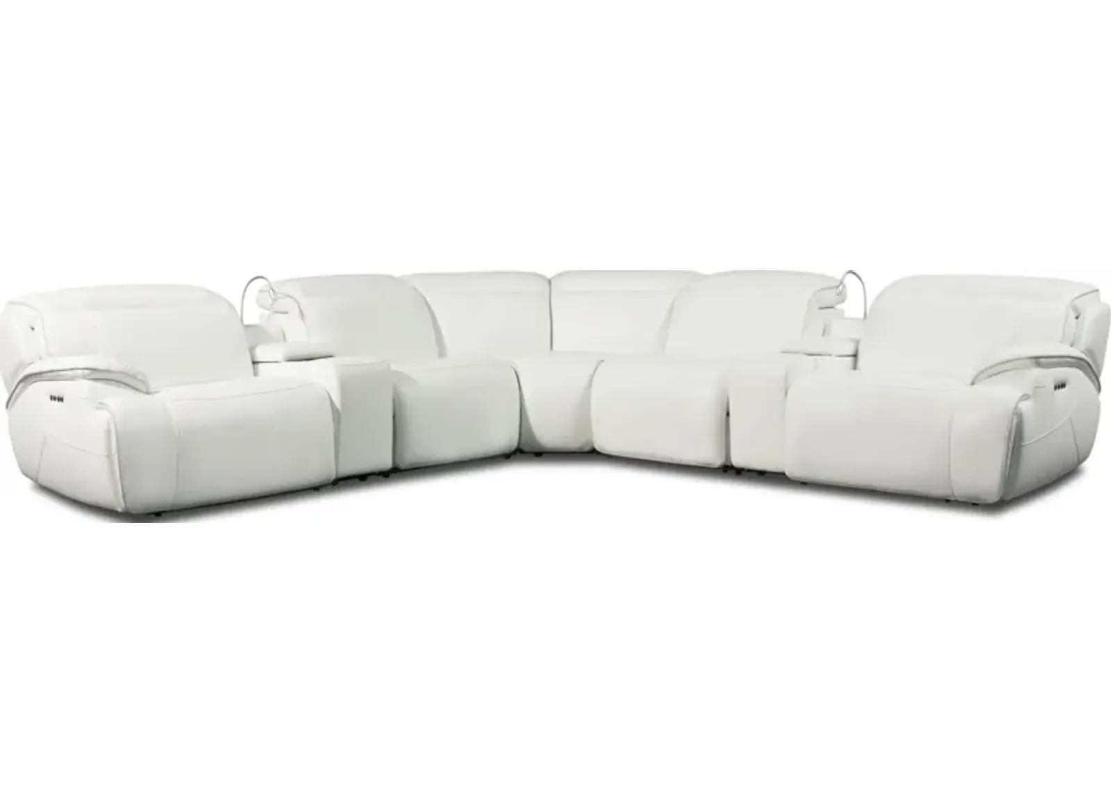 Devon 7-Piece Dual-Power Reclining Sectional with 3 Reclining Seats - White