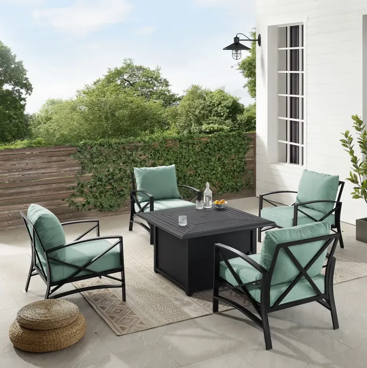 Clarion Set of 4 Outdoor Chairs and Fire Table - Mist