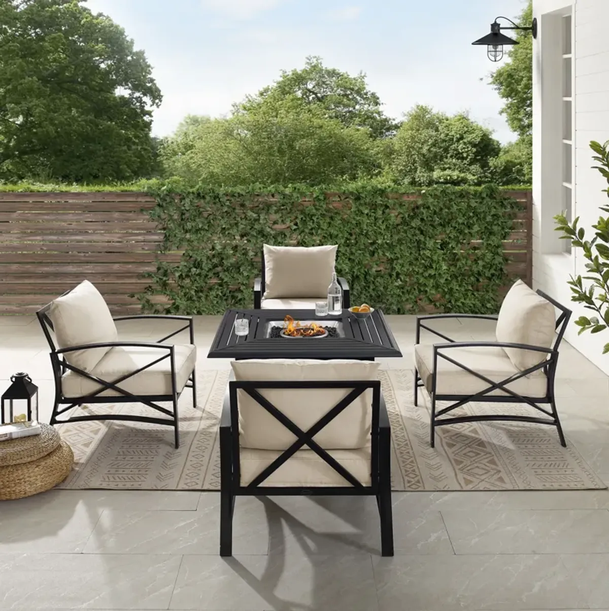 Clarion Set of 4 Outdoor Chairs and Fire Table - Oatmeal