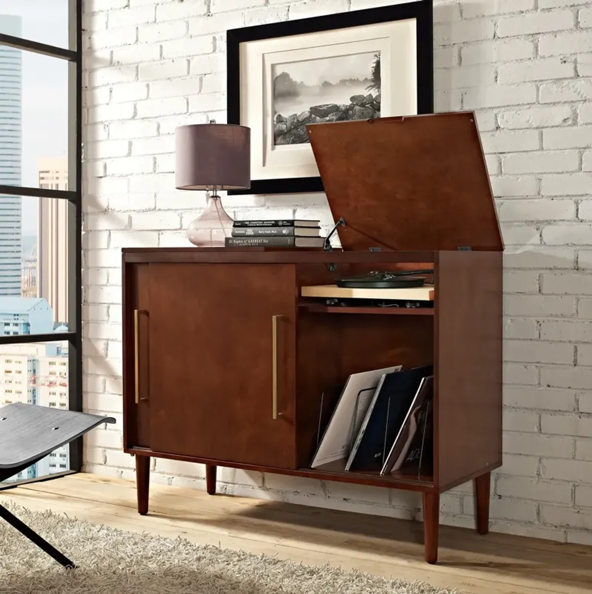 Craig Media Lift-Top Console - Mahogany