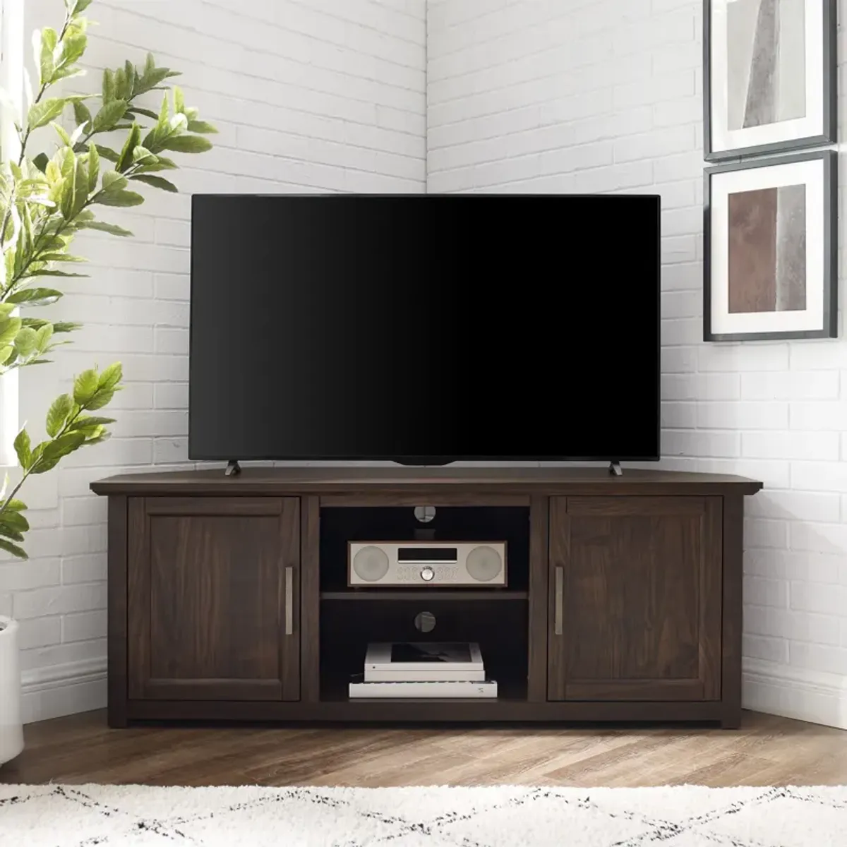 Lucas 58” Corner TV Stand - Dark Walnut