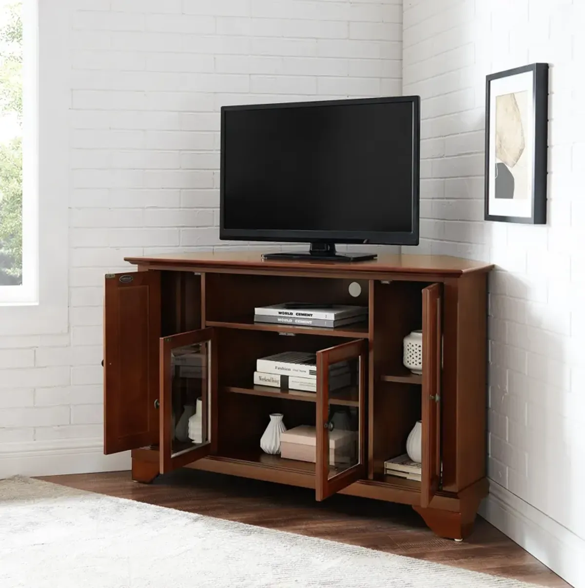 Nathaniel 48” Corner TV Stand - Mahogany