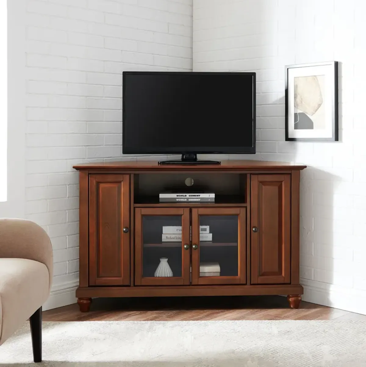 Ronald 48” Corner TV Stand - Mahogany