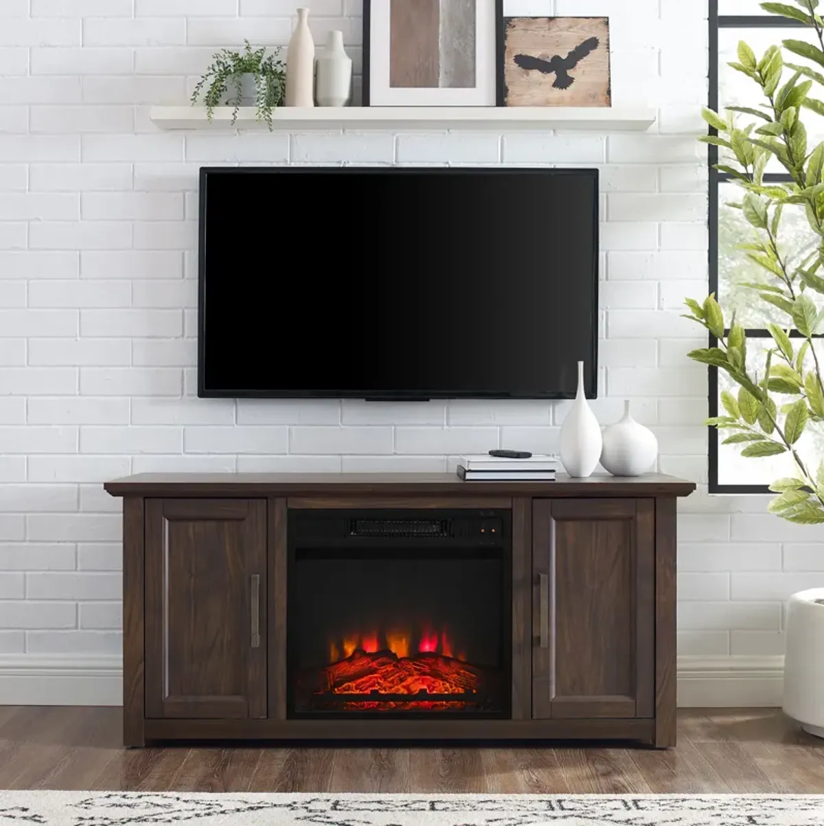 Lucas 48” TV Stand with Fireplace - Dark Walnut