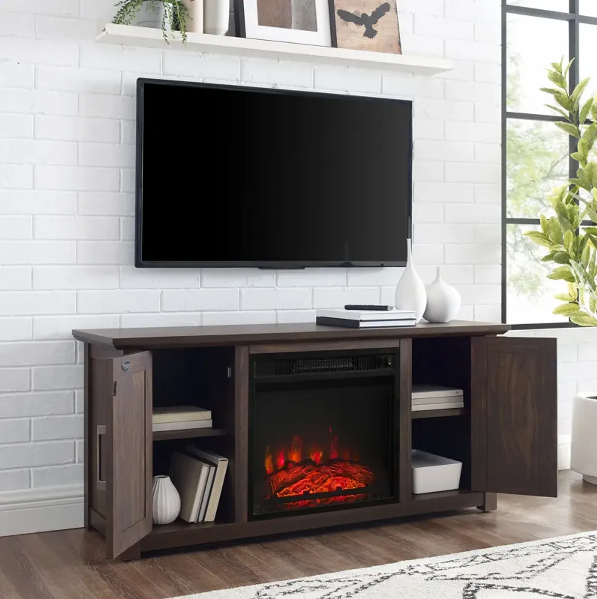 Lucas 48” TV Stand with Fireplace - Dark Walnut