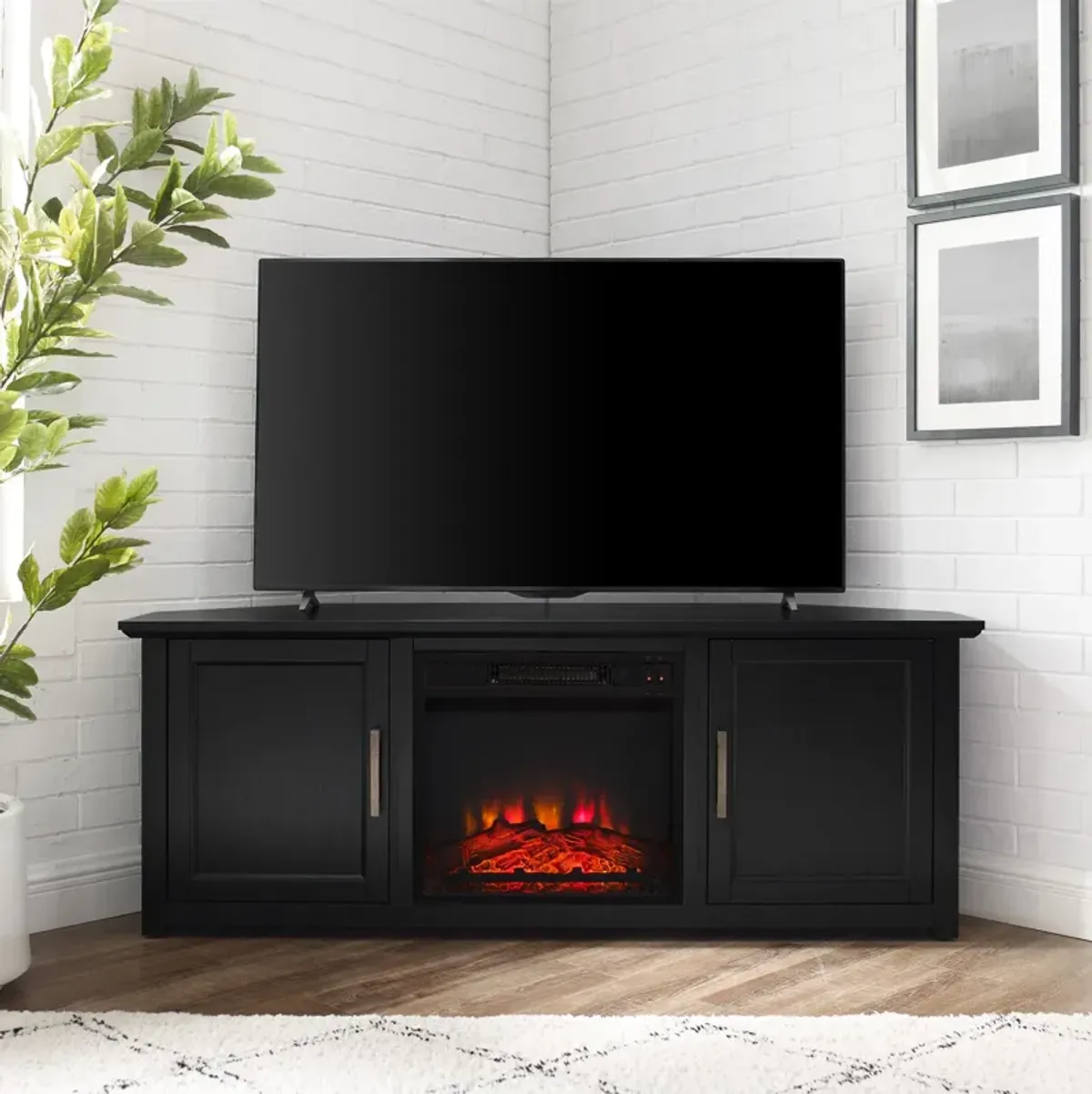 Lucas 58” Corner TV Stand with Fireplace - Black