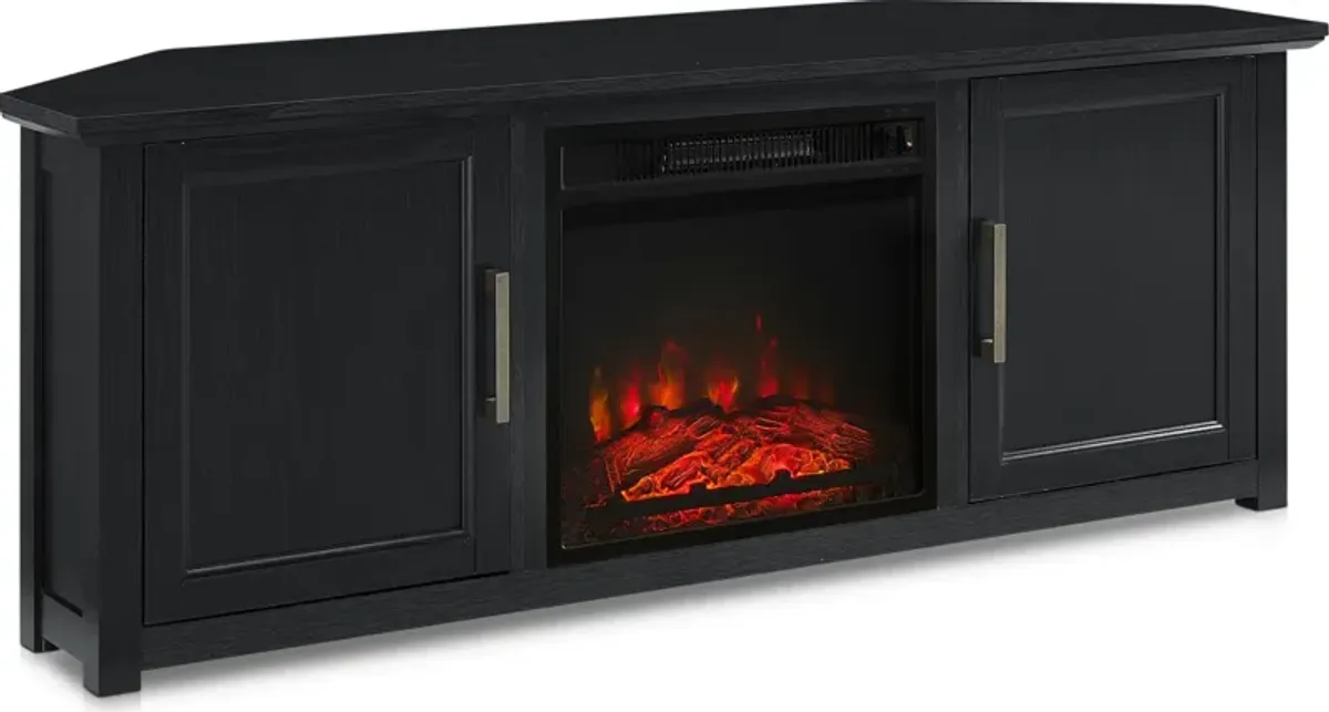 Lucas 58” Corner TV Stand with Fireplace - Black