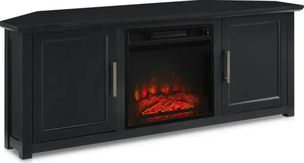 Lucas 58” Corner TV Stand with Fireplace - Black