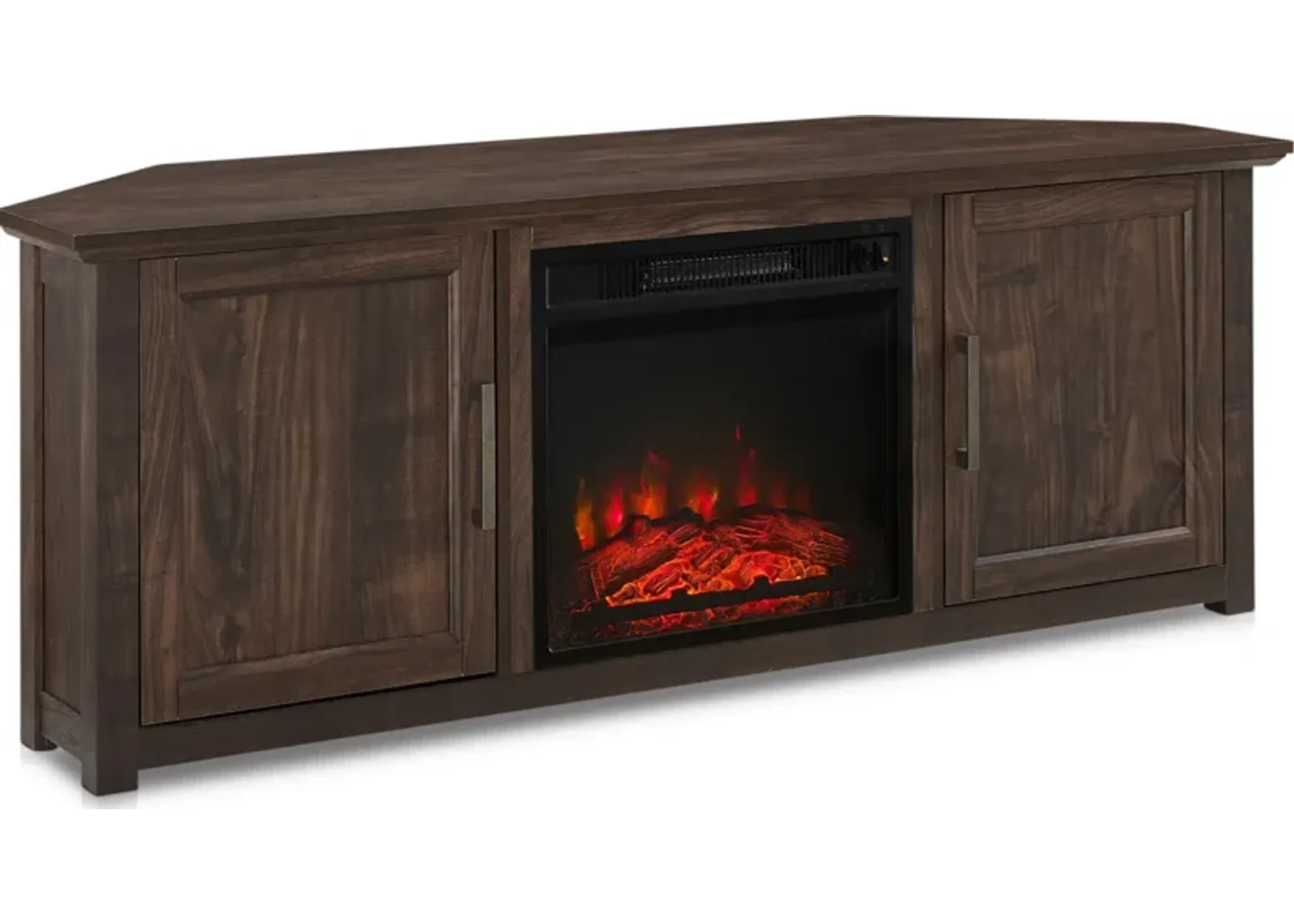 Lucas 58” Corner TV Stand with Fireplace - Dark Walnut