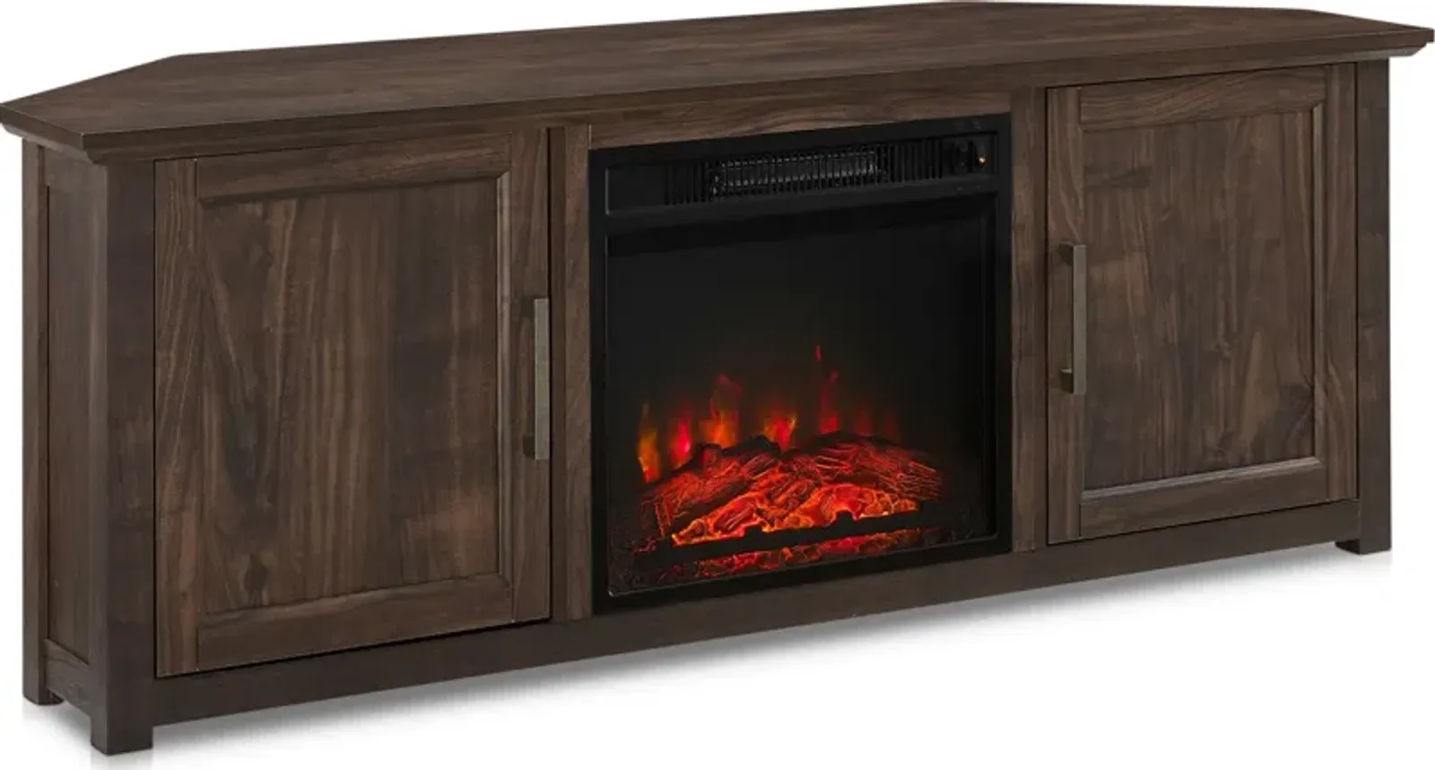 Lucas 58” Corner TV Stand with Fireplace - Dark Walnut