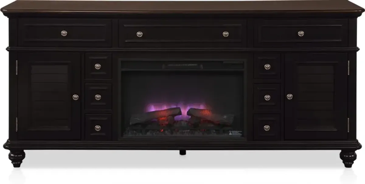 Charleston 74" Fireplace TV Stand - Black