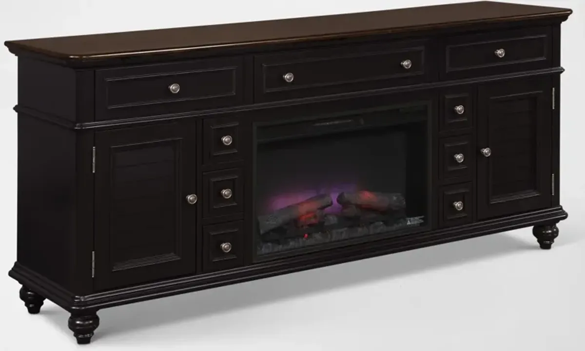 Charleston 74" Fireplace TV Stand - Black