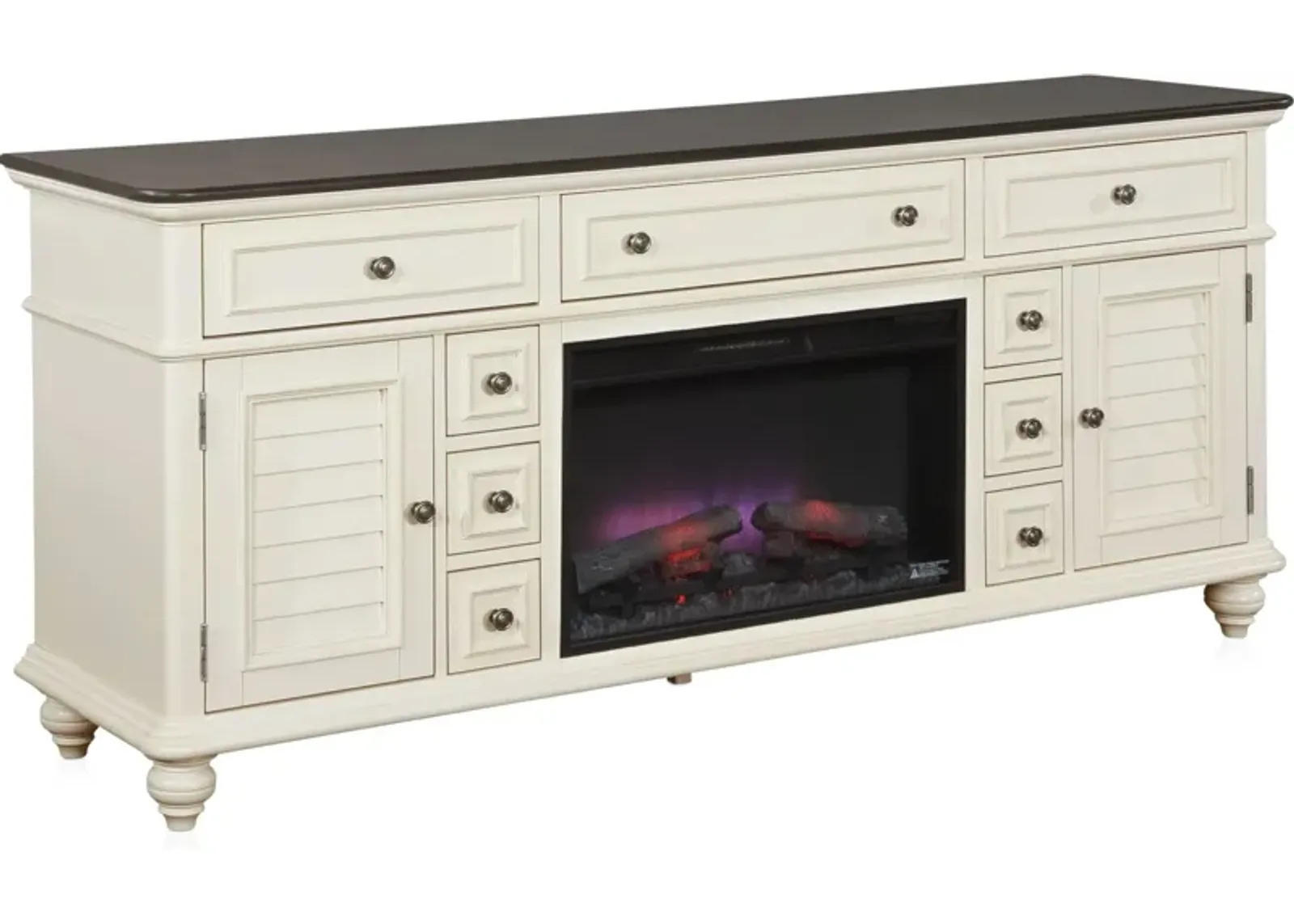 Charleston 74" Fireplace TV Stand - White