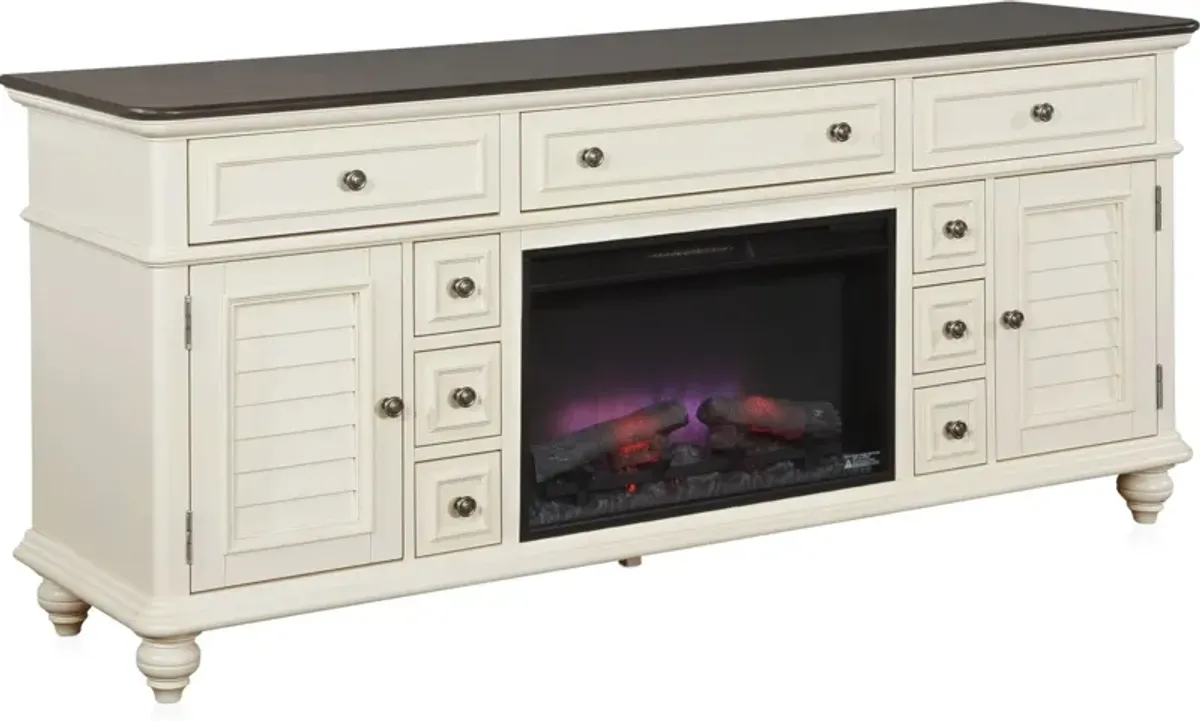 Charleston 74" Fireplace TV Stand - White