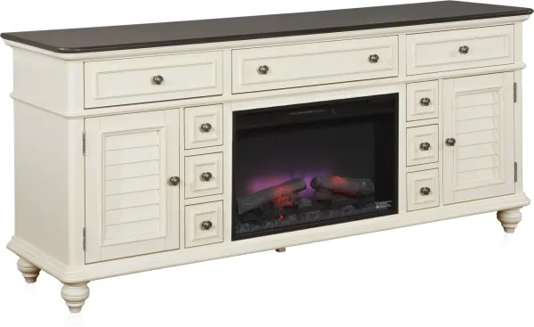 Charleston 74" Fireplace TV Stand - White