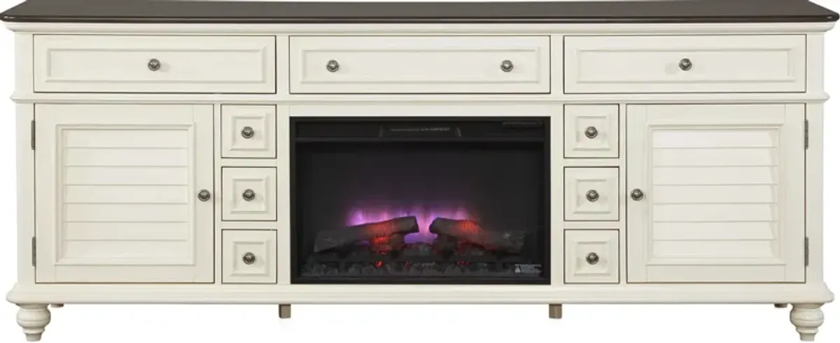 Charleston 84" Fireplace TV Stand - White