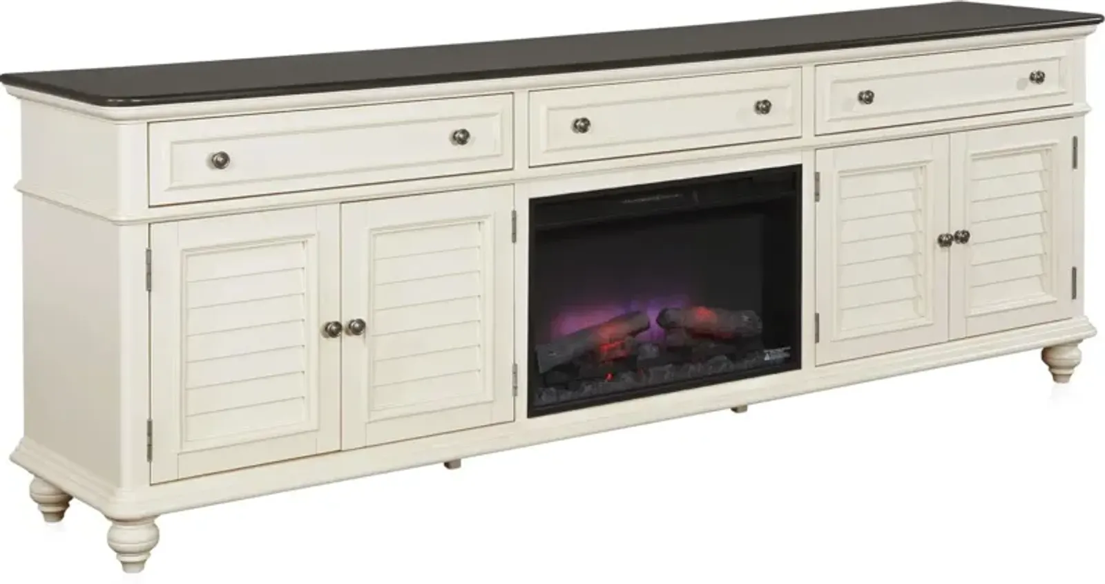 Charleston 94" Fireplace TV Stand - White