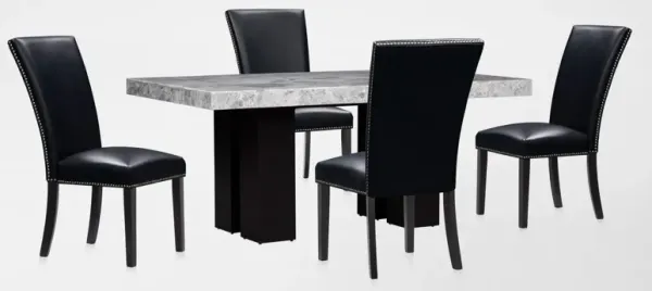 Artemis Marble Dining Table and 4 Upholstered Dining Chairs - Gray Marble/Black