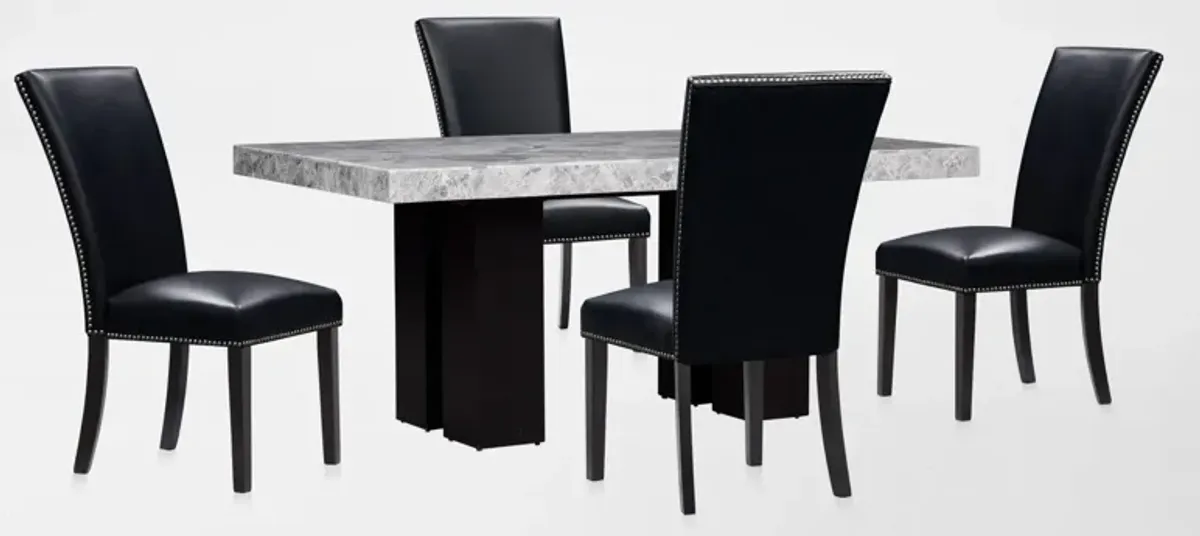 Artemis Marble Dining Table and 4 Upholstered Dining Chairs - Gray Marble/Black