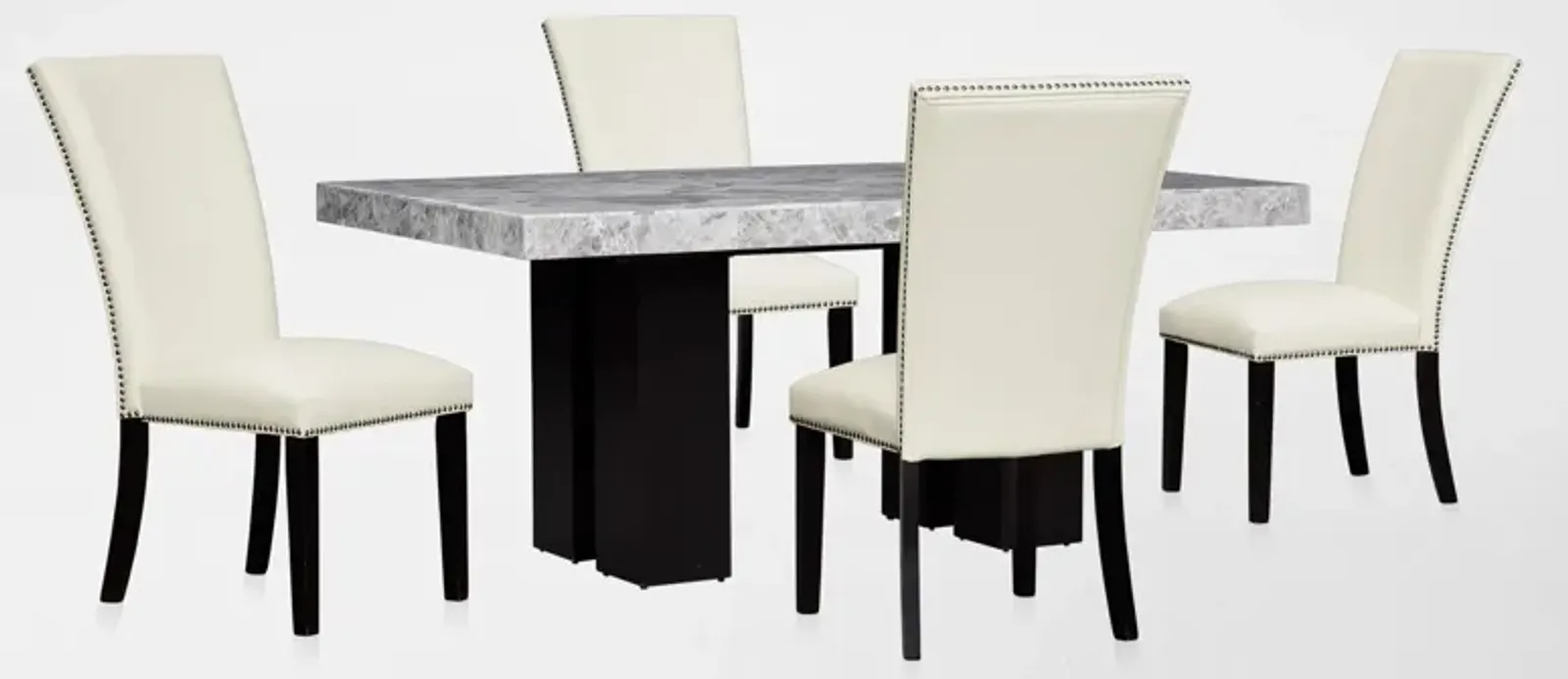 Artemis Marble Dining Table and 4 Upholstered Dining Chairs - Gray Marble/White